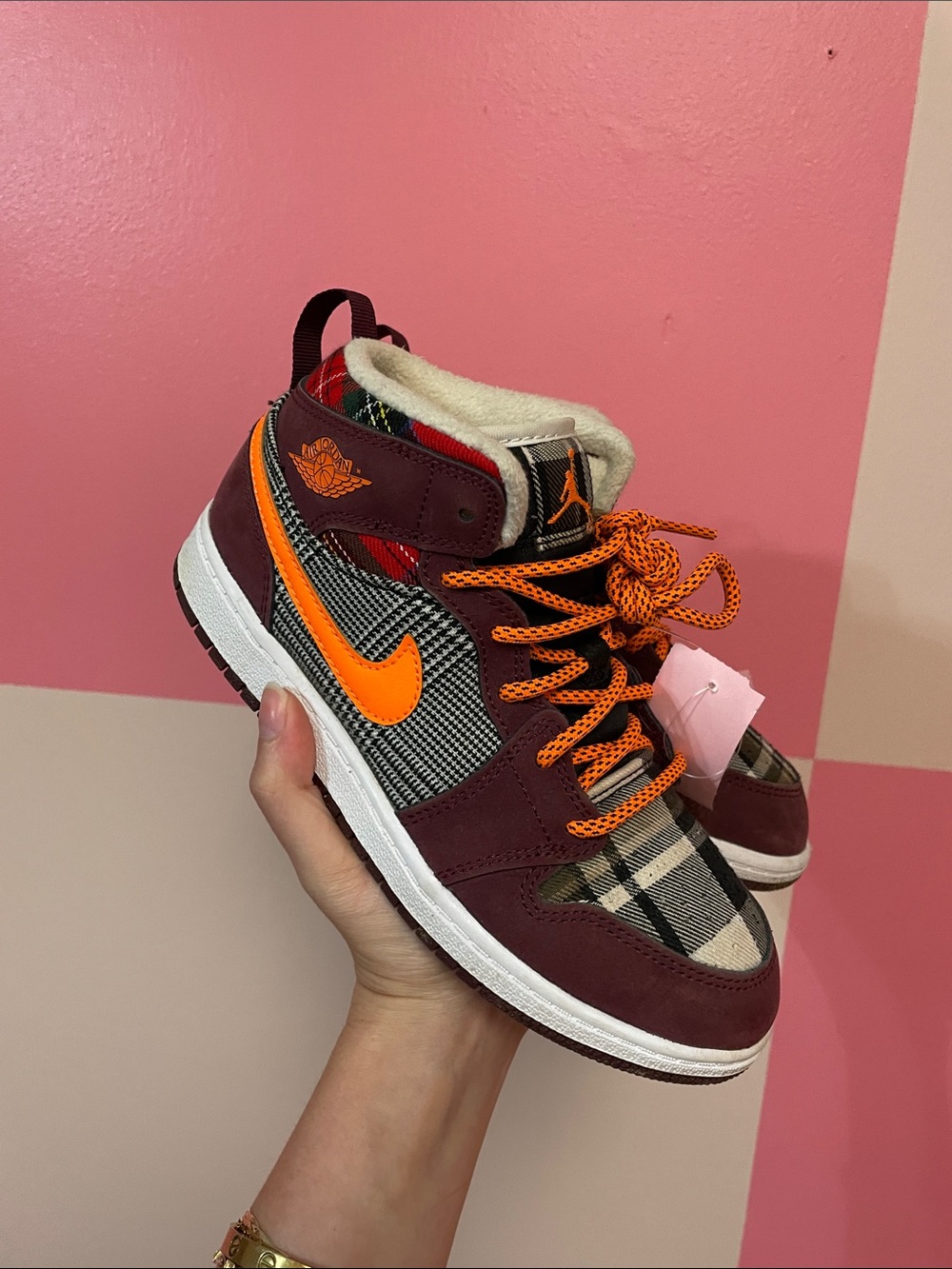 Nike Kids High-Top Sneakers in Burgundy and Bright Orange